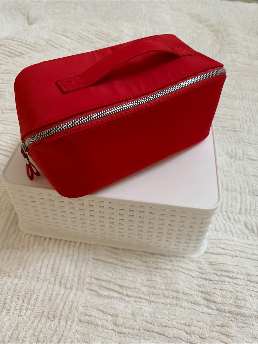Red Zip-Top Cosmetic Pouch with Carry Handle
